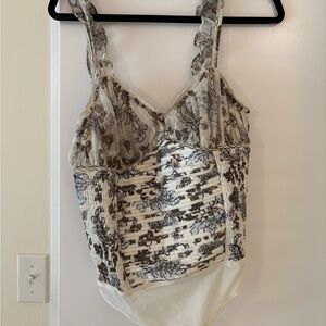 Free People Cream and Brown Lace Bodysuit